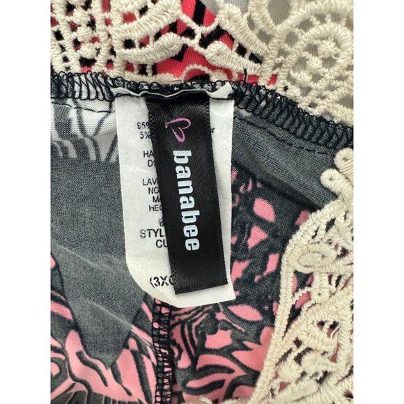 Abstract Print Pink Black Crocheted Neckline Maxi Dress‎ Size 3X 22 24 Plus Size - Picture 5 of 7